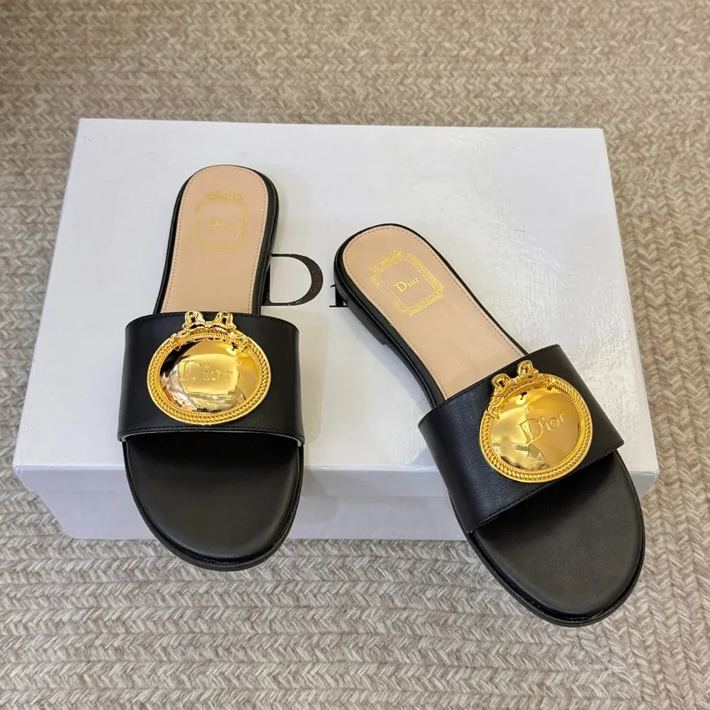 Dior Médaillon Buckle Slide Black Lambskin for Women Dior Médaillon Buckle Slide Black Lambskin for Women
