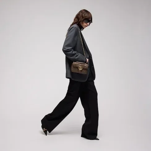 Gucci Marmont Small Shoulder Bag in Dark Taupe Gold Hardware