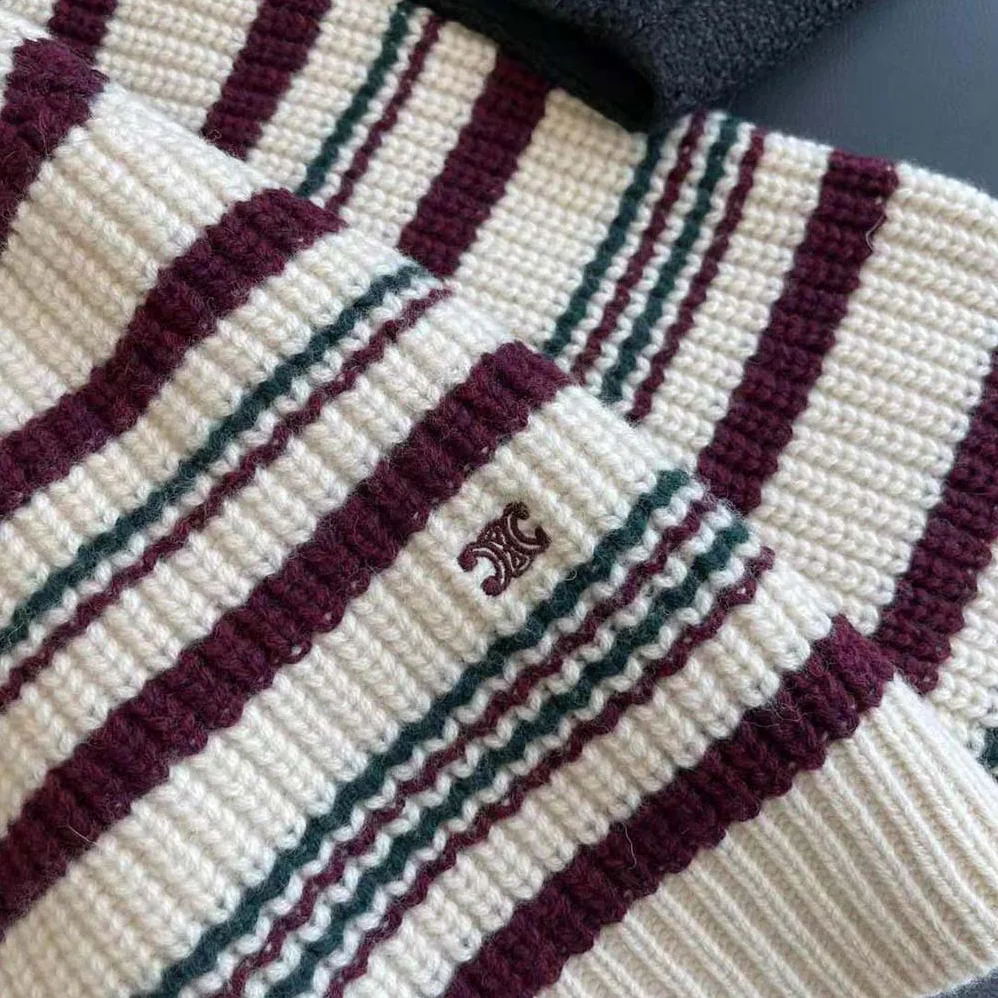 Celine Crew Neck Sweater in Striped Ribbed Wool for Women