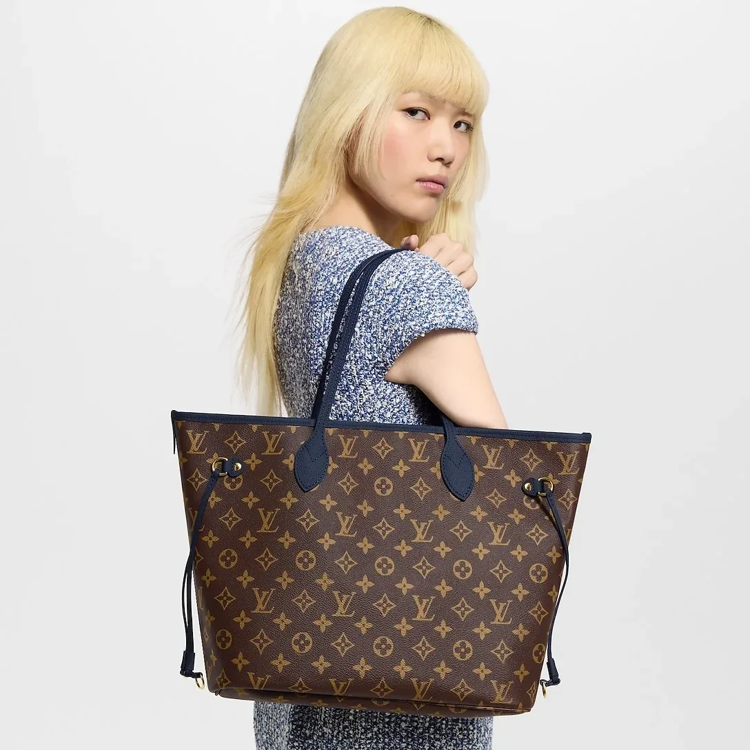 Louis Vuitton Neverfull Inside Out MM Tote Bag in Navy Gold Hardware