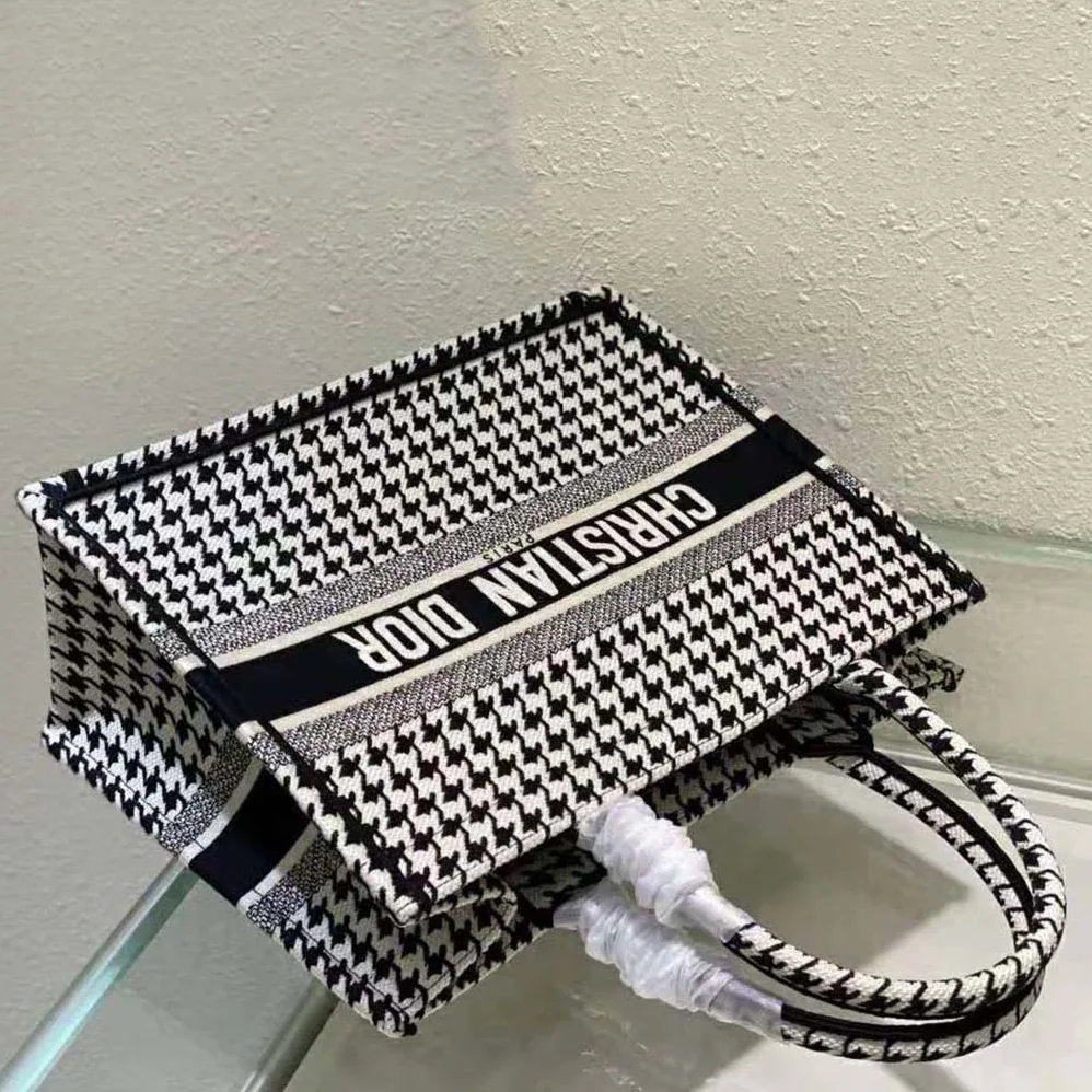 Dior Small Dior Book Tote Black and White Houndstooth Embroidery for Women Dior Small Dior Book Tote Black and White Houndstooth Embroidery for Women