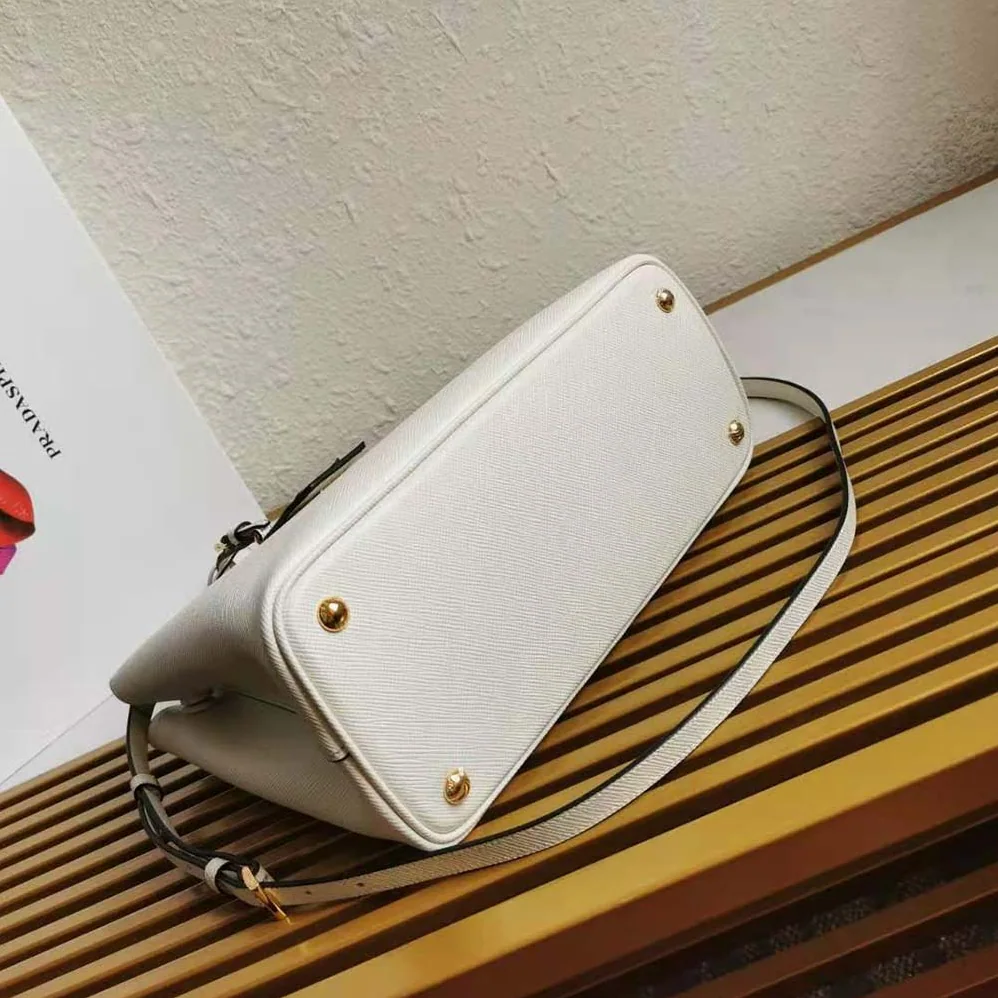 Prada Small Saffiano Leather Double Prada Bag for Women in White