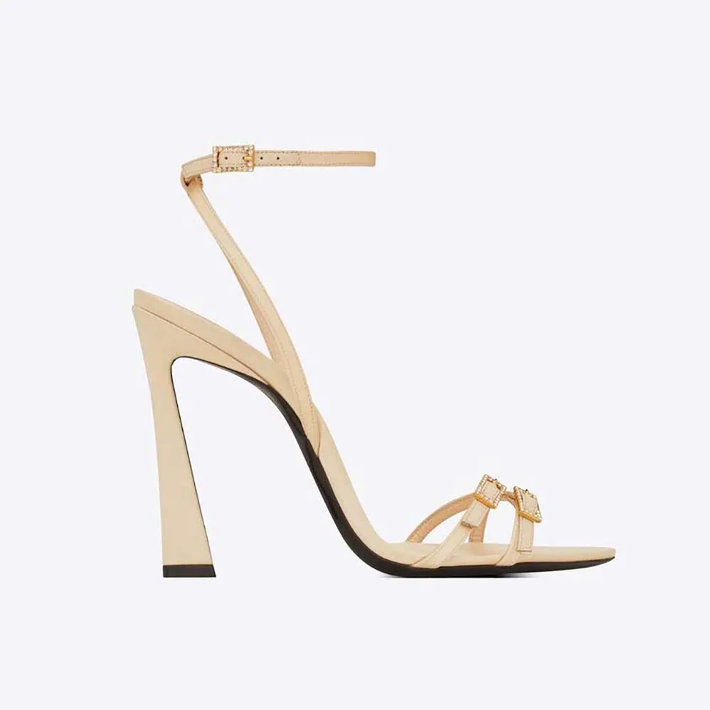 Saint Laurent YSL Lila Sandals in Crepe Satin for Women in Beige