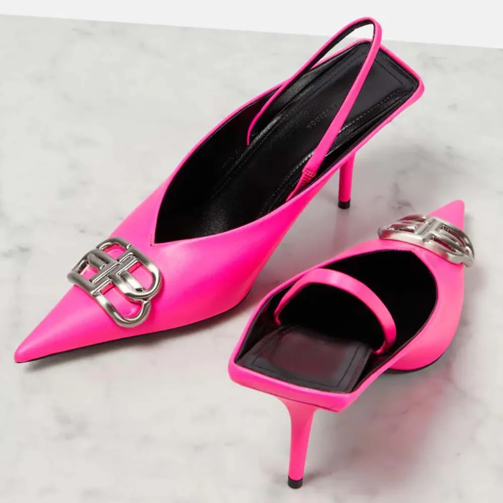 Balenciaga Square Knife BB Slingback Mules for Women in Pink Balenciaga Square Knife BB Slingback Mules for Women in Pink
