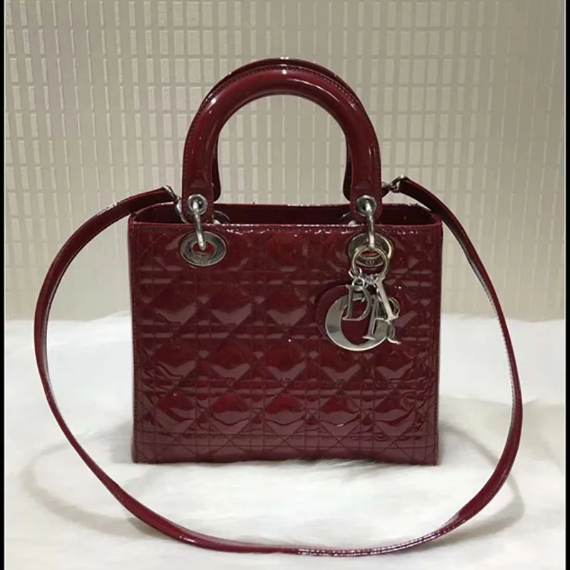 Dior Lady Dior Bag in Patent Cannage Calfskin in Maroon