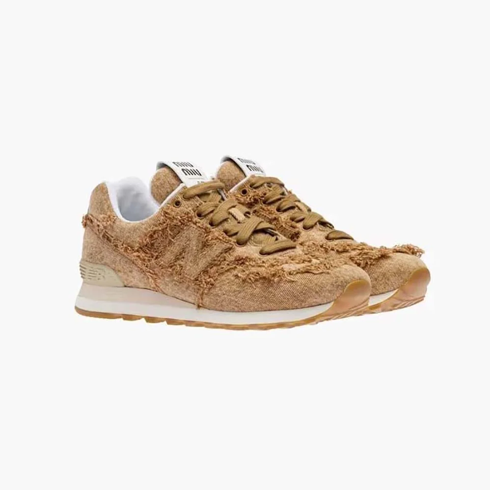 Miu Miu New Balance 574 x Miu Miu Marbleized Denim Sneakers for Women in Brown