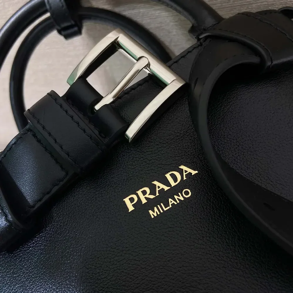 Prada Wome Buckle Small Leather Bag With Belt in Black Prada Wome Buckle Small Leather Bag With Belt in Black