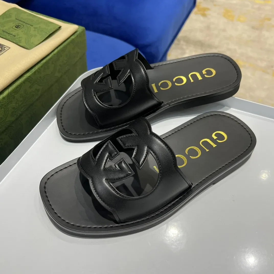 Gucci Interlocking-G Cut in Out Slide Sandal Black Gucci Interlocking-G Cut in Out Slide Sandal Black