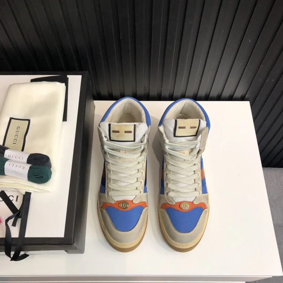 Gucci Screener Distressed High Top Beige Blue for Women Gucci Screener Distressed High Top Beige Blue for Women