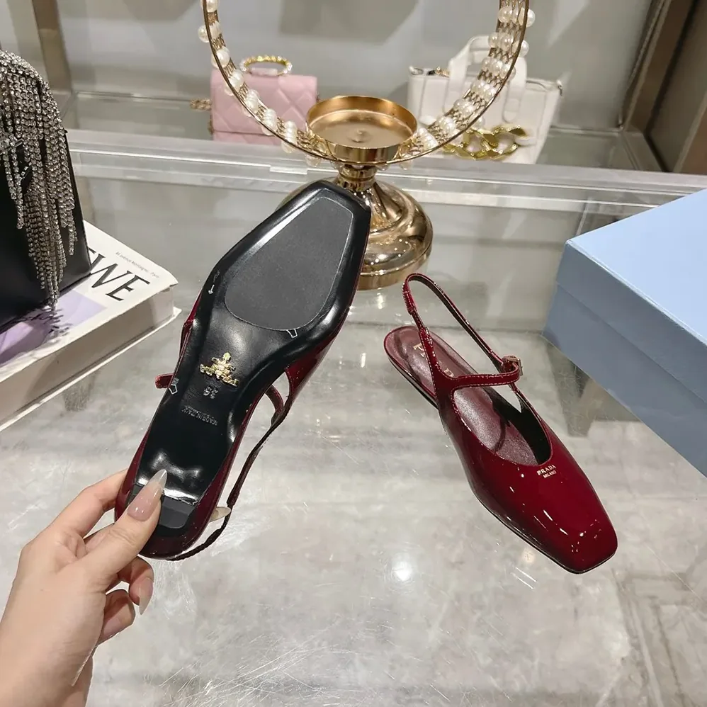 Prada Patent Leather Slingback Ballerinas for Women in Red Prada Patent Leather Slingback Ballerinas for Women in Red