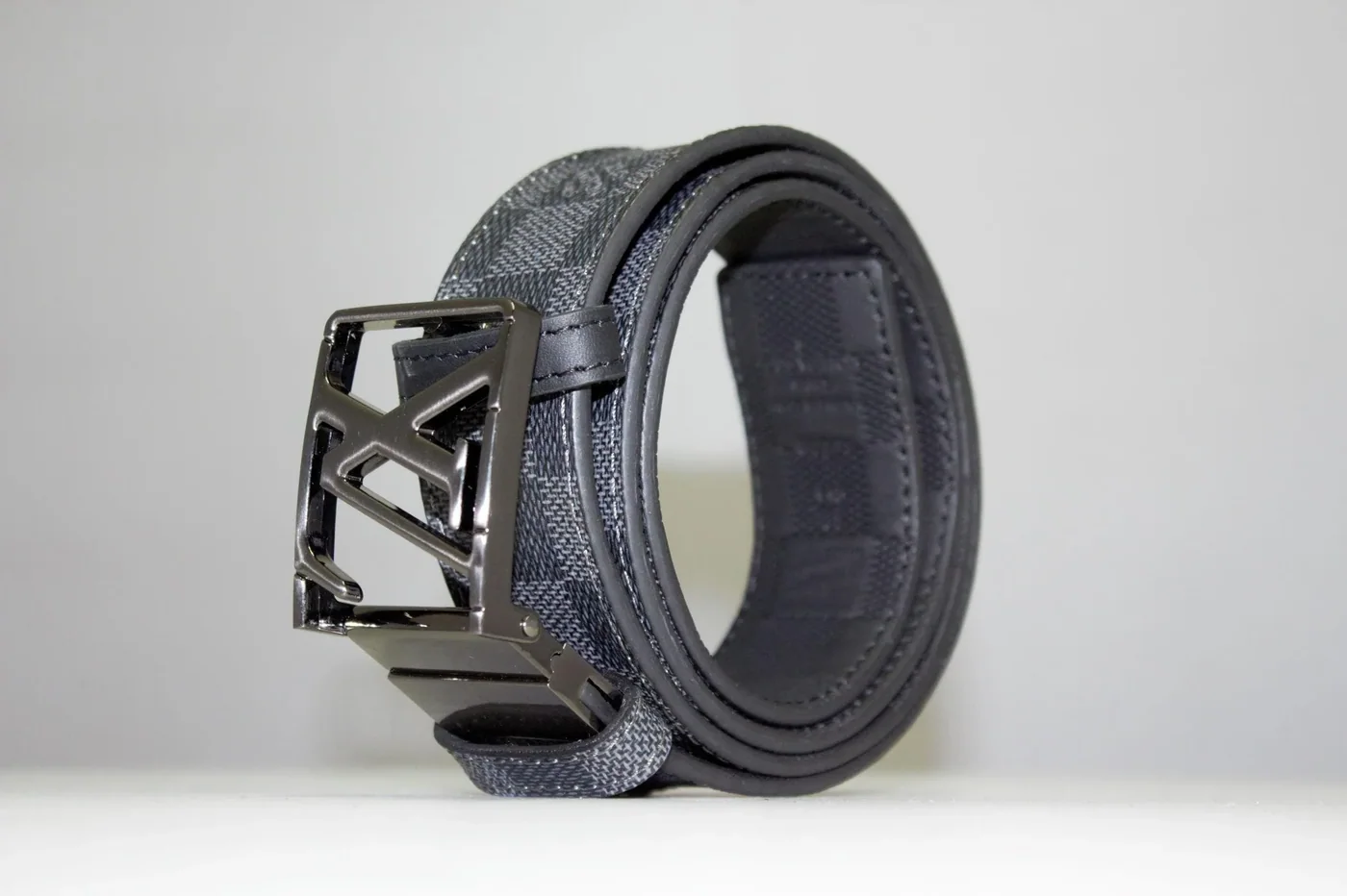 Grey & Black Damier Reversible Leather Belt