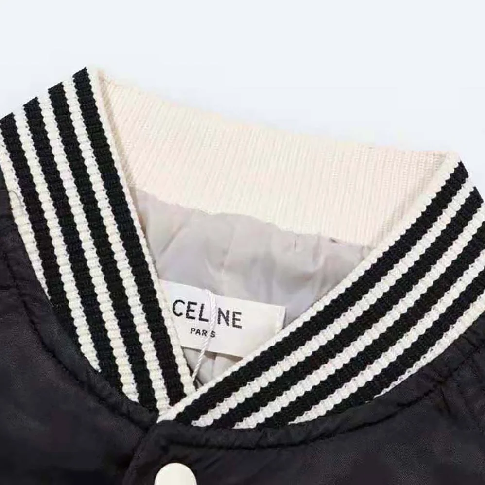 Celine Embroidered Teddy Jacket in Satin-finish Nylon for Men in Black