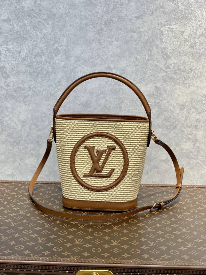 Louis Vuitton Petit Bucket Raffia Beige / LV Louis Vuitton Petit Bucket Raffia Beige / LV