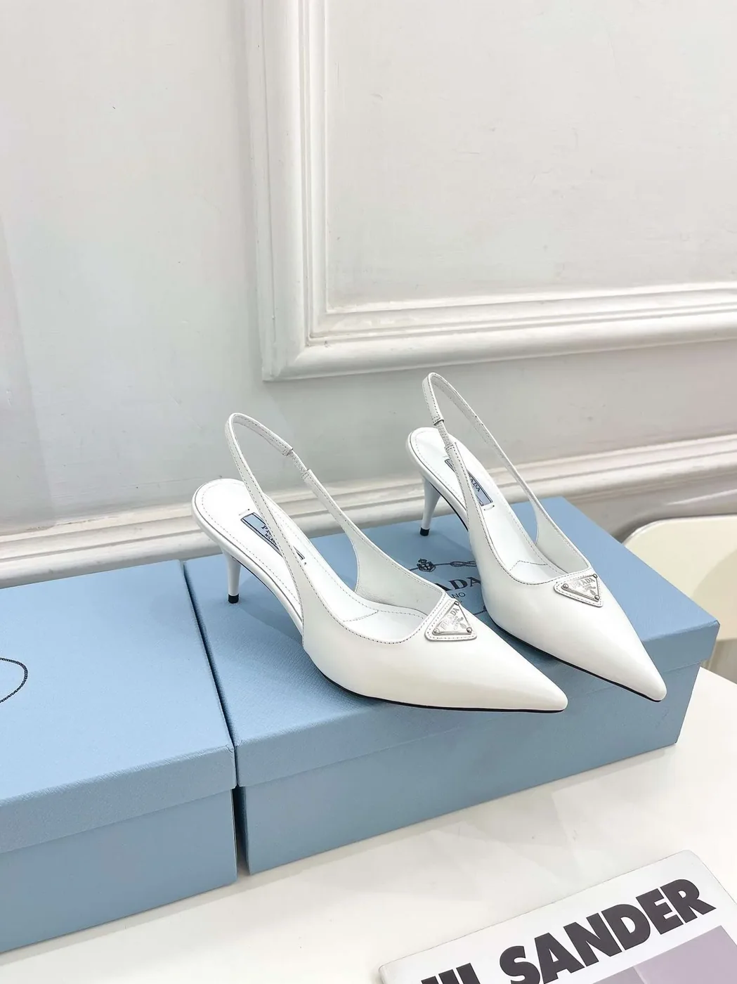 Prada Slingback Spike Pumps White Prada Slingback Spike Pumps White