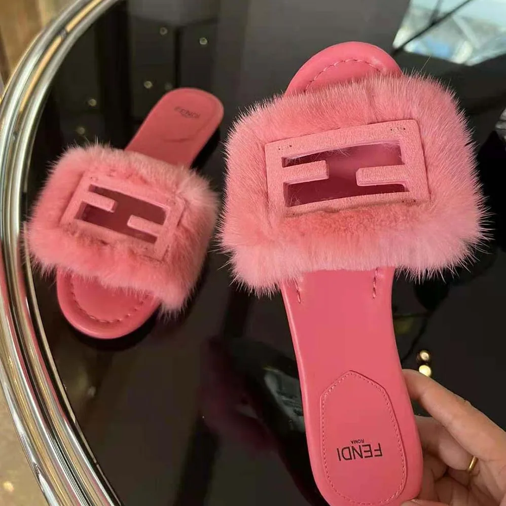 Fendi Baguette Pink Mink Slides for Women