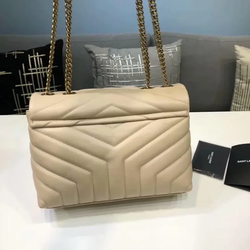Saint Laurent Loulou Small Chain Bag In Matelassé Y Beige in YSL
