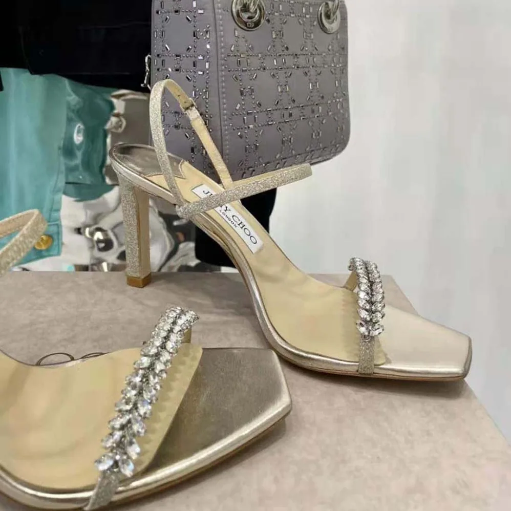 Jimmy Choo Meira 85 Platinum Lce Dusty Glitter Sandals for Women