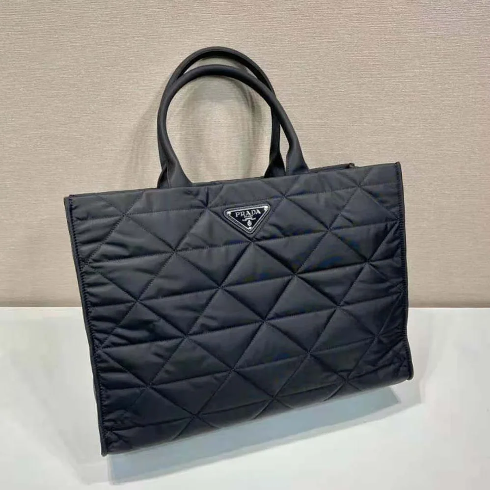 Prada Re-Nylon Shopping Bag with Topstitching for Women