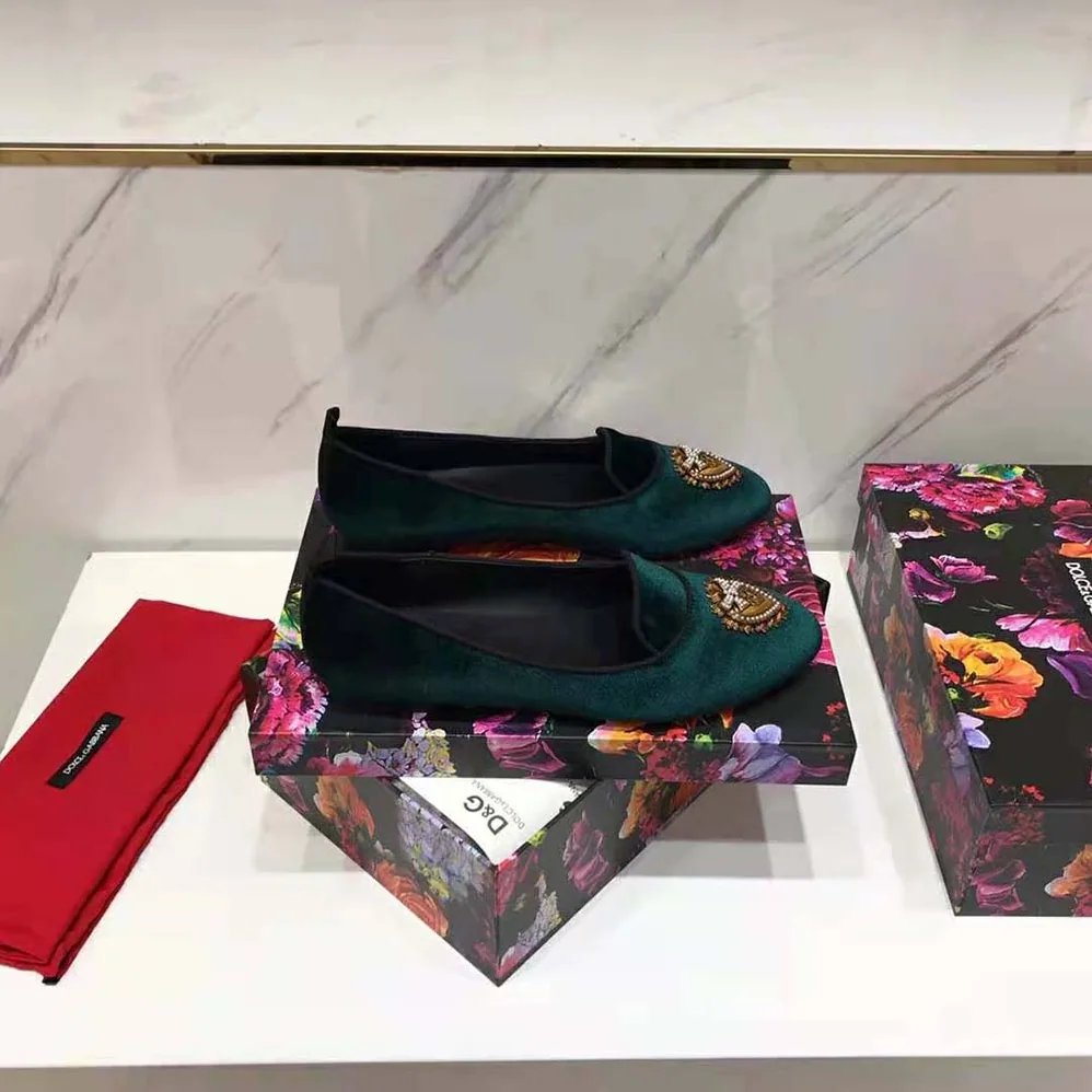 Dolce Gabbana D&G Velvet Devotion Slippers for Women in Green