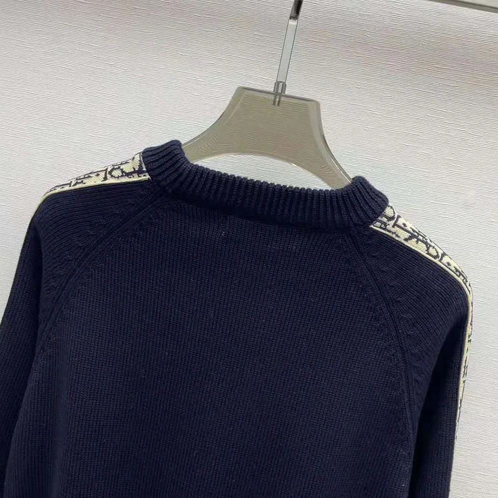 Dior Sweater with Dior Oblique Inserts Deep Blue Cotton Jersey for Men Dior Sweater with Dior Oblique Inserts Deep Blue Cotton Jersey for Men