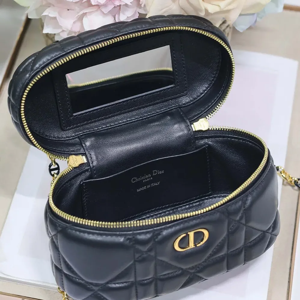 Dior Caro Mini Vanity Case Black Macrocannage Lambskin for Women