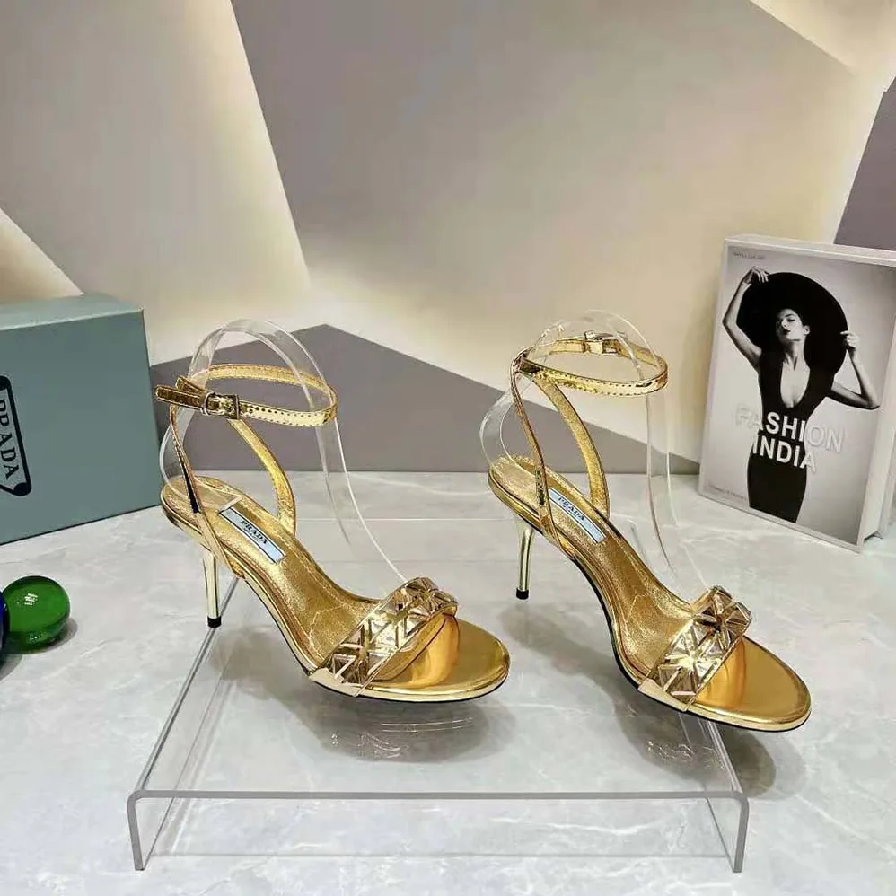 Prada Studded Metallic Leather High for Women in Heeled Sandals Prada Studded Metallic Leather High for Women in Heeled Sandals