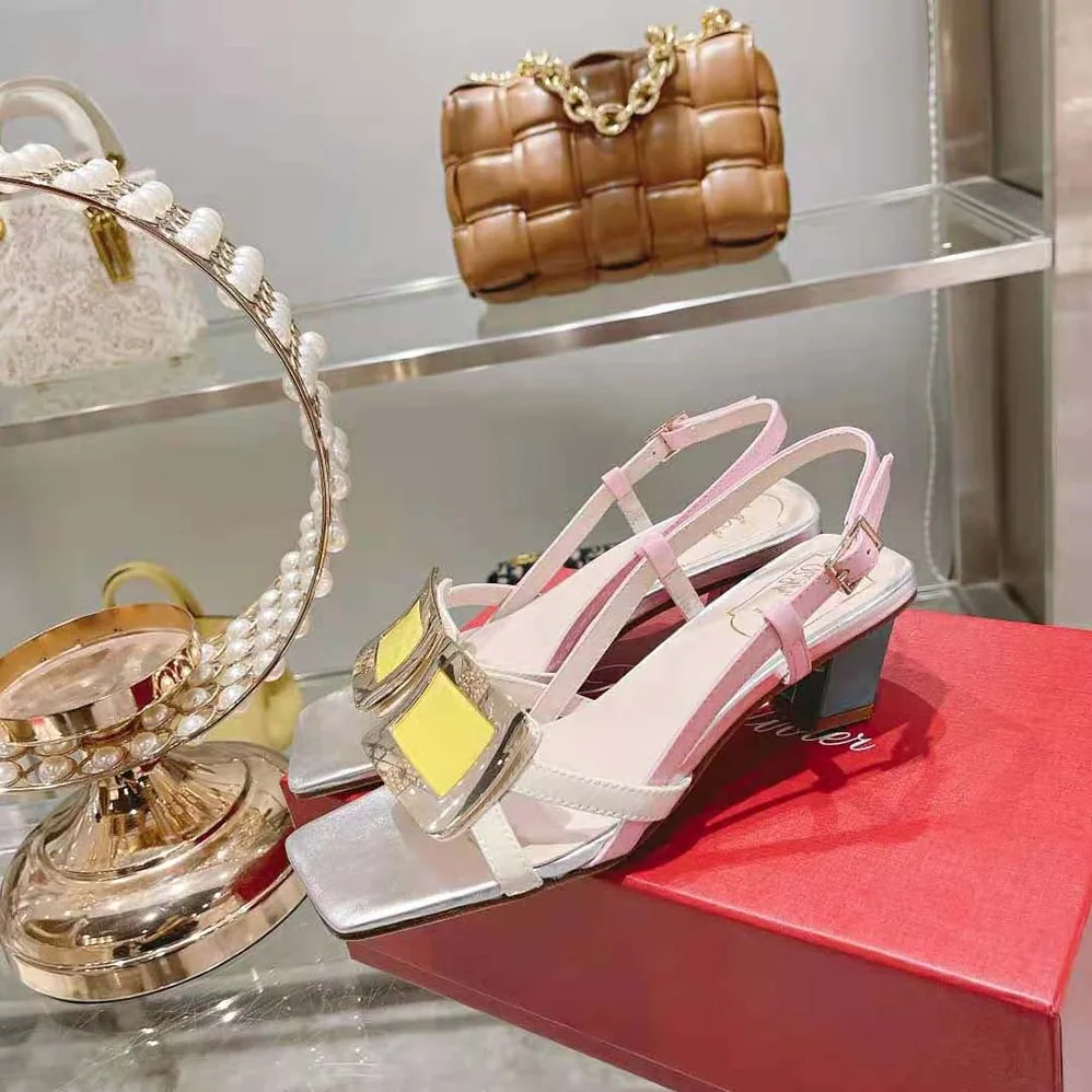 Roger Vivier Belle Vivier Metal Buckle Sandals in Patent Leather for Women in Yellow