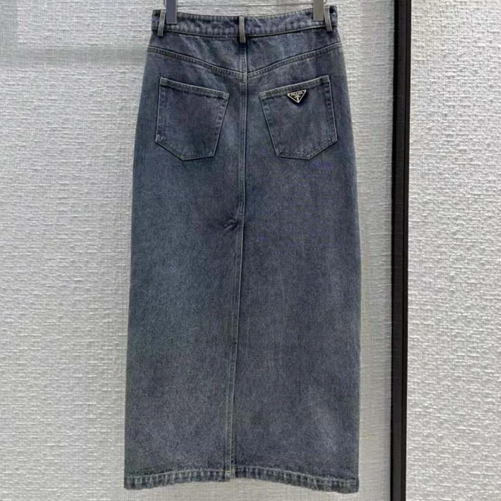 Prada Denim Maxi for Women in skirt with Triangle Logo Prada Denim Maxi for Women in skirt with Triangle Logo