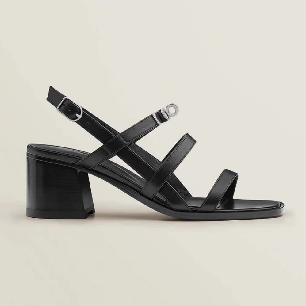 Hermes Eve 60 Sandal in Calfskin Leather for Women in Black Hermes Eve 60 Sandal in Calfskin Leather for Women in Black