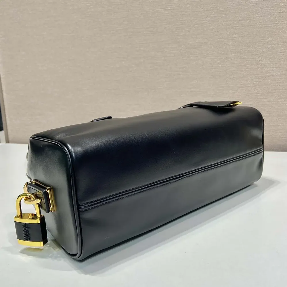 Prada Medium Leather Top-handle Bag with Padlock for Women in Black