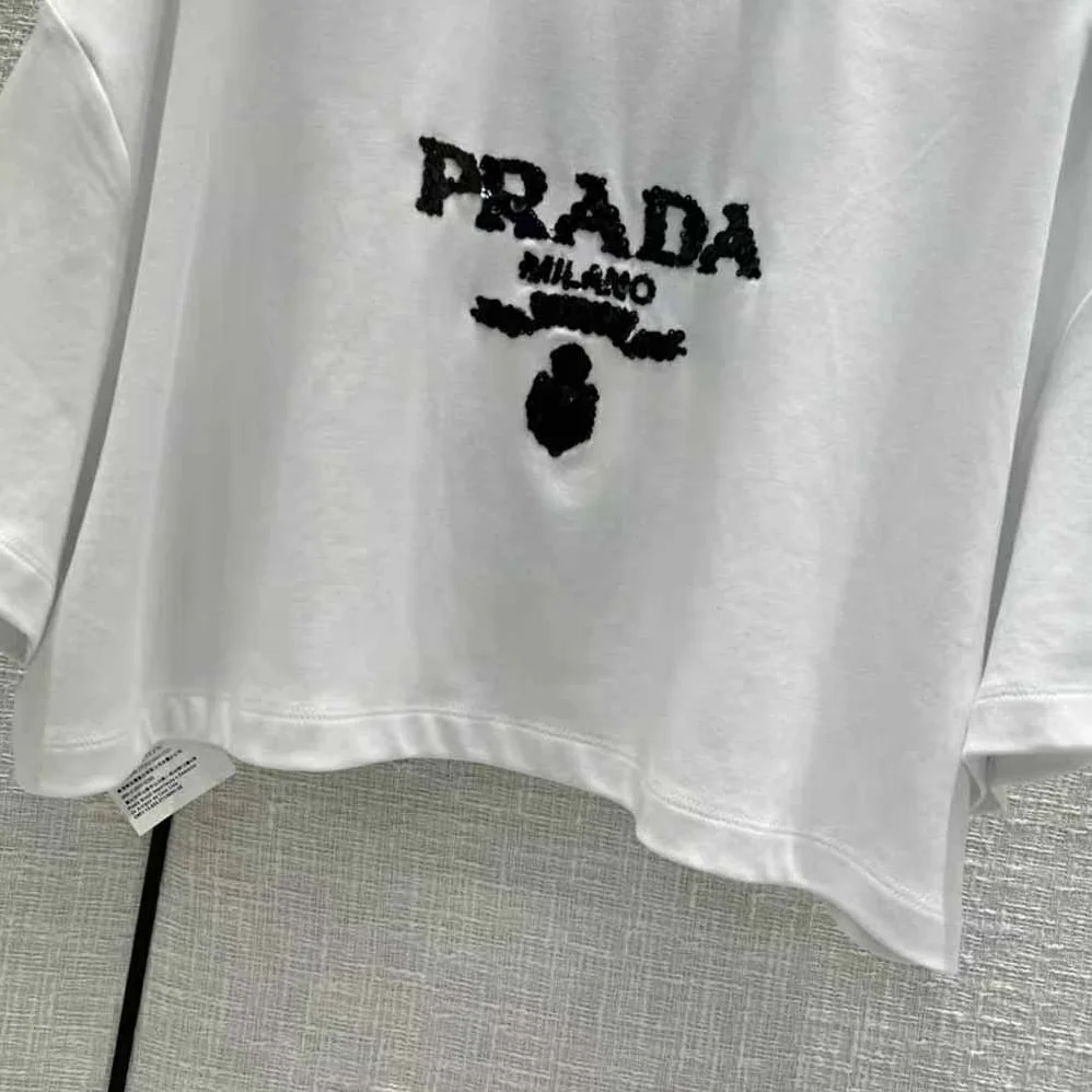 Prada Embroidered Interlock Crop T-shirt for Women in White