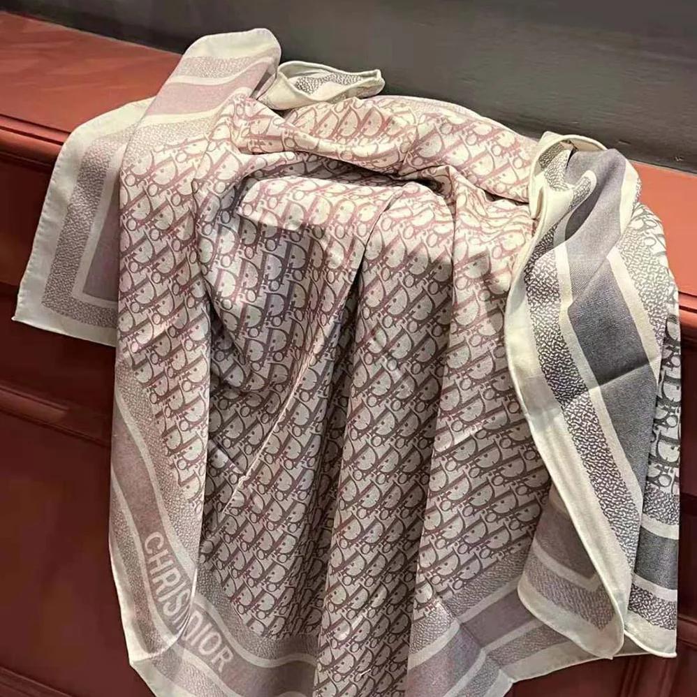 Dior Oblique Diortwin Square Scarf Rose Des Vents and Gray Silk Twill for Women