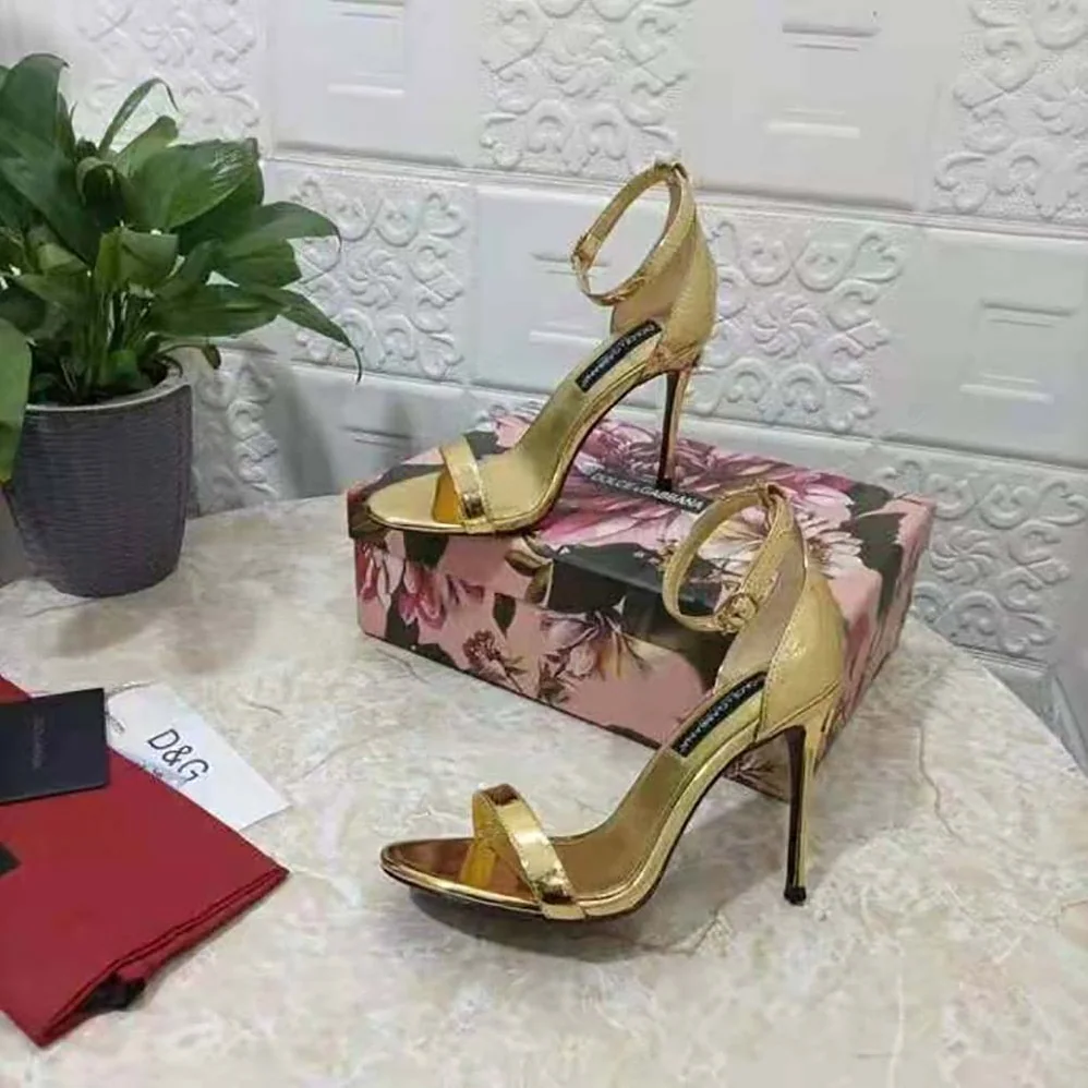 Dolce Gabbana D&G Mirrored-Effect Calfskin Sandals for Women in Gold Dolce Gabbana D&G Mirrored-Effect Calfskin Sandals for Women in Gold
