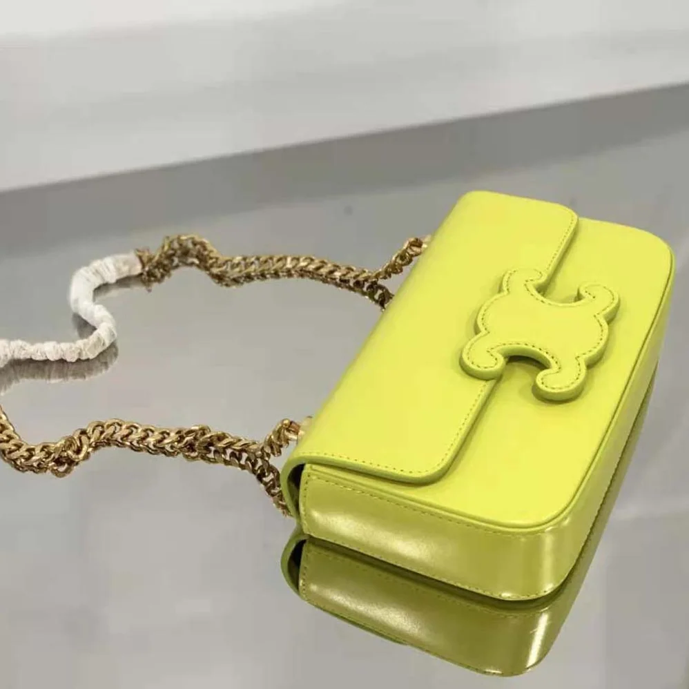 Celine Chain Shoulder Bag Cuir Triomphe in Shiny Calfskin for Women in Yellow Celine Chain Shoulder Bag Cuir Triomphe in Shiny Calfskin for Women in Yellow