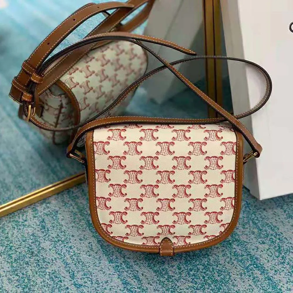 Celine Medium Folco Bag in Triomphe Canvas and Calfskin for Women