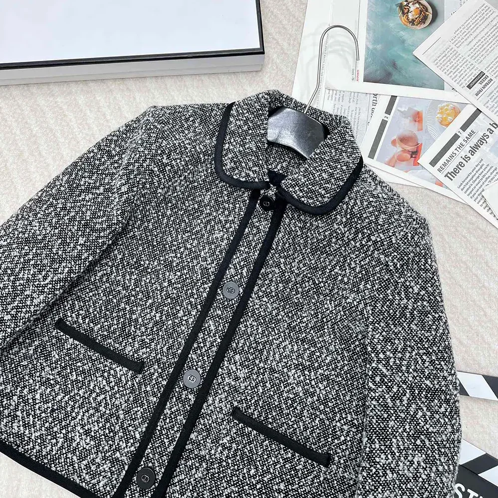 Dior Jacket Black Wool for Women in Blend Heathered Textured Knit