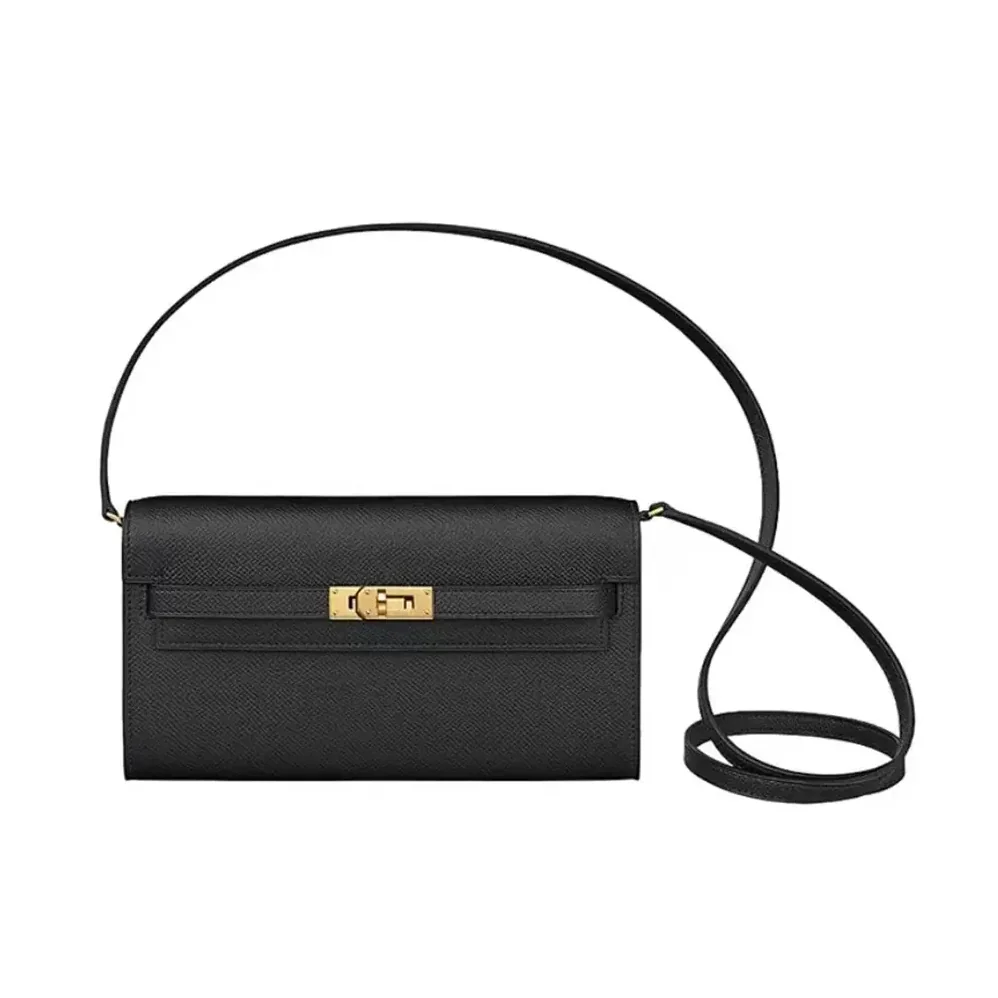 Hermes Kelly To Go in Epsom Leather for Women in Black/Gold Hermes Kelly To Go in Epsom Leather for Women in Black/Gold