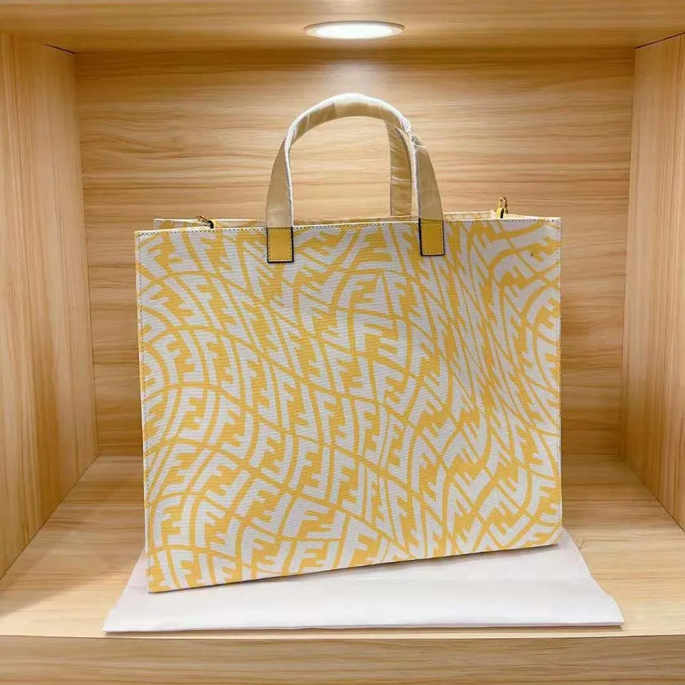 Fendi Shopper Yellow Glazed Canvas Bag for Women