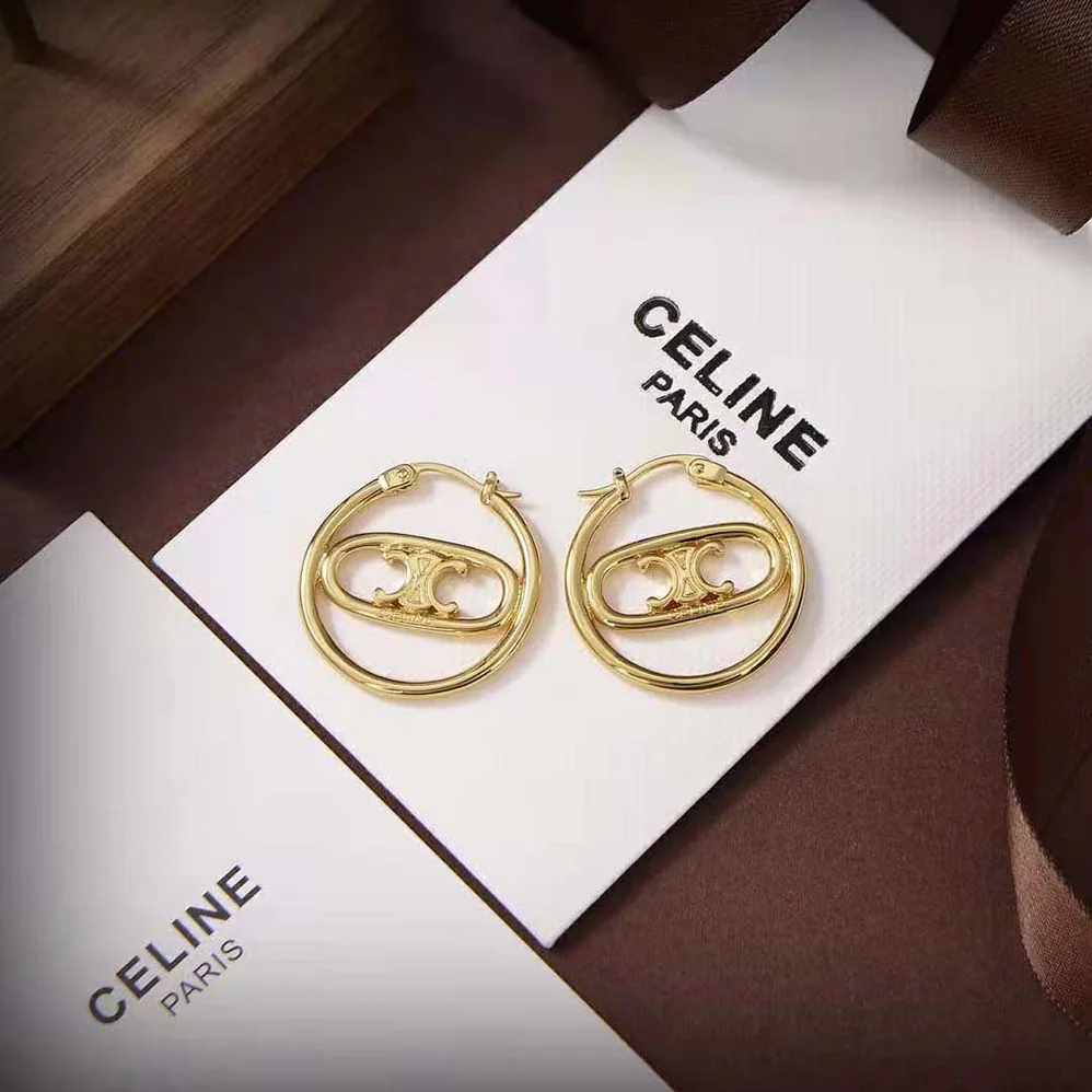 Celine Maillon Triomphe Bold Hoops in Brass with Gold Finish for Women Celine Maillon Triomphe Bold Hoops in Brass with Gold Finish for Women
