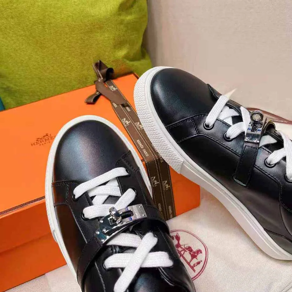Hermes Day Sneaker in Calfskin with Functional Shiny Black for Women