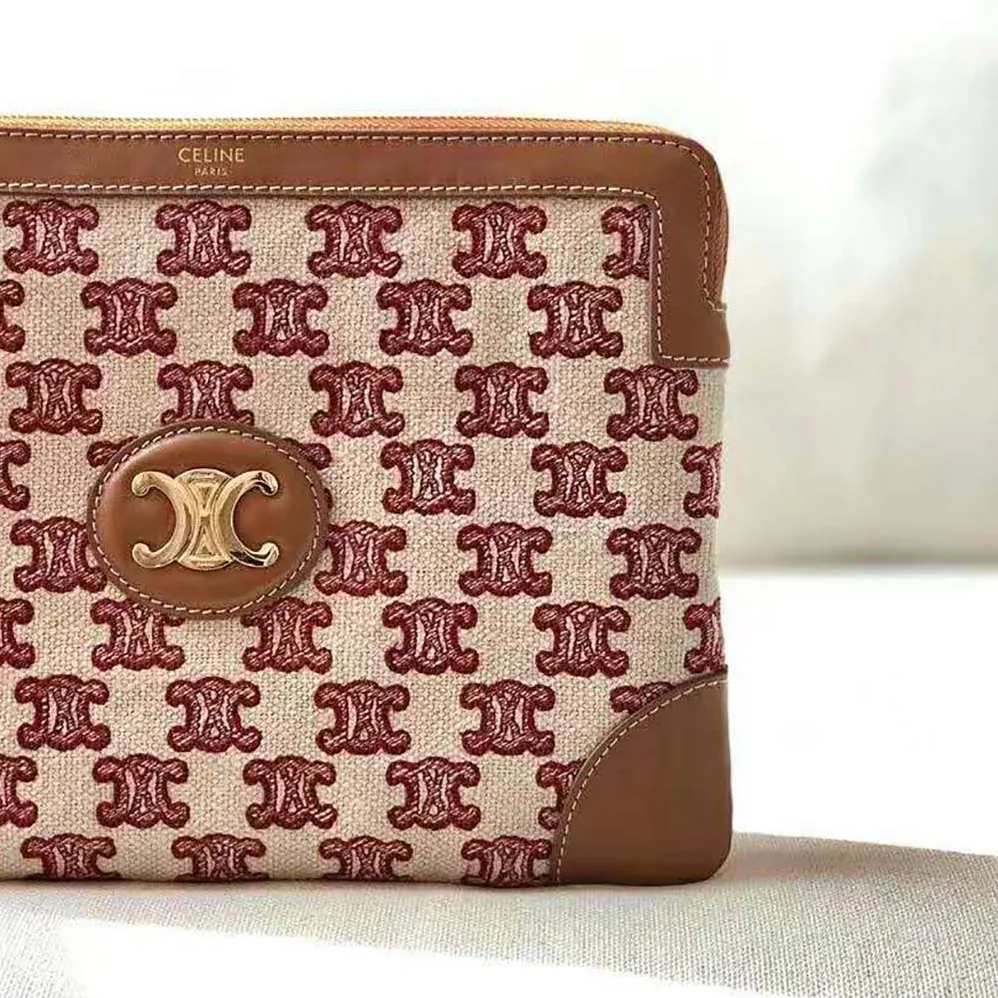 Celine Small Pouch in Textile with Triomphe Embroidery for Women