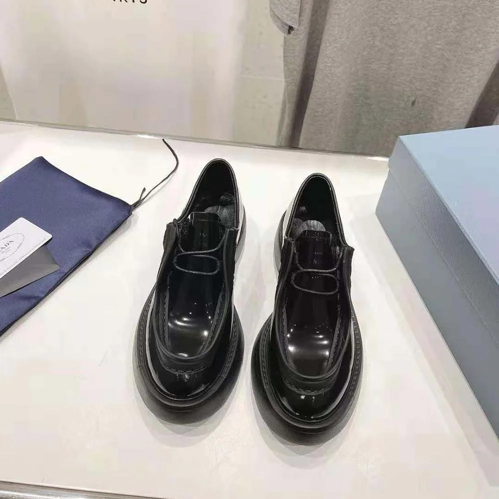 Prada Brushed Leather Lace-up Shoes for Women in Black Prada Brushed Leather Lace-up Shoes for Women in Black