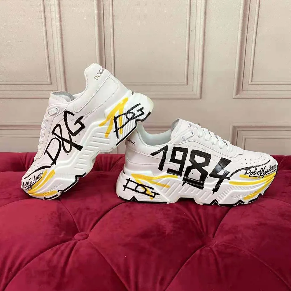 Dolce Gabbana D&G Calfskin Nappa Daymaster Sneakers for Women in Yellow