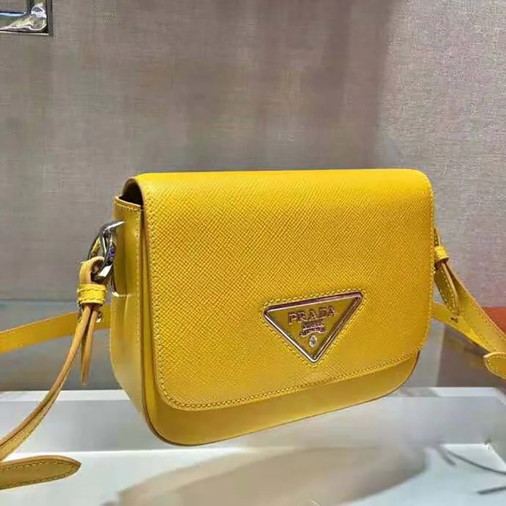 Prada Saffiano Leather Prada Ldentity Shoulder Bag for Women in Yellow
