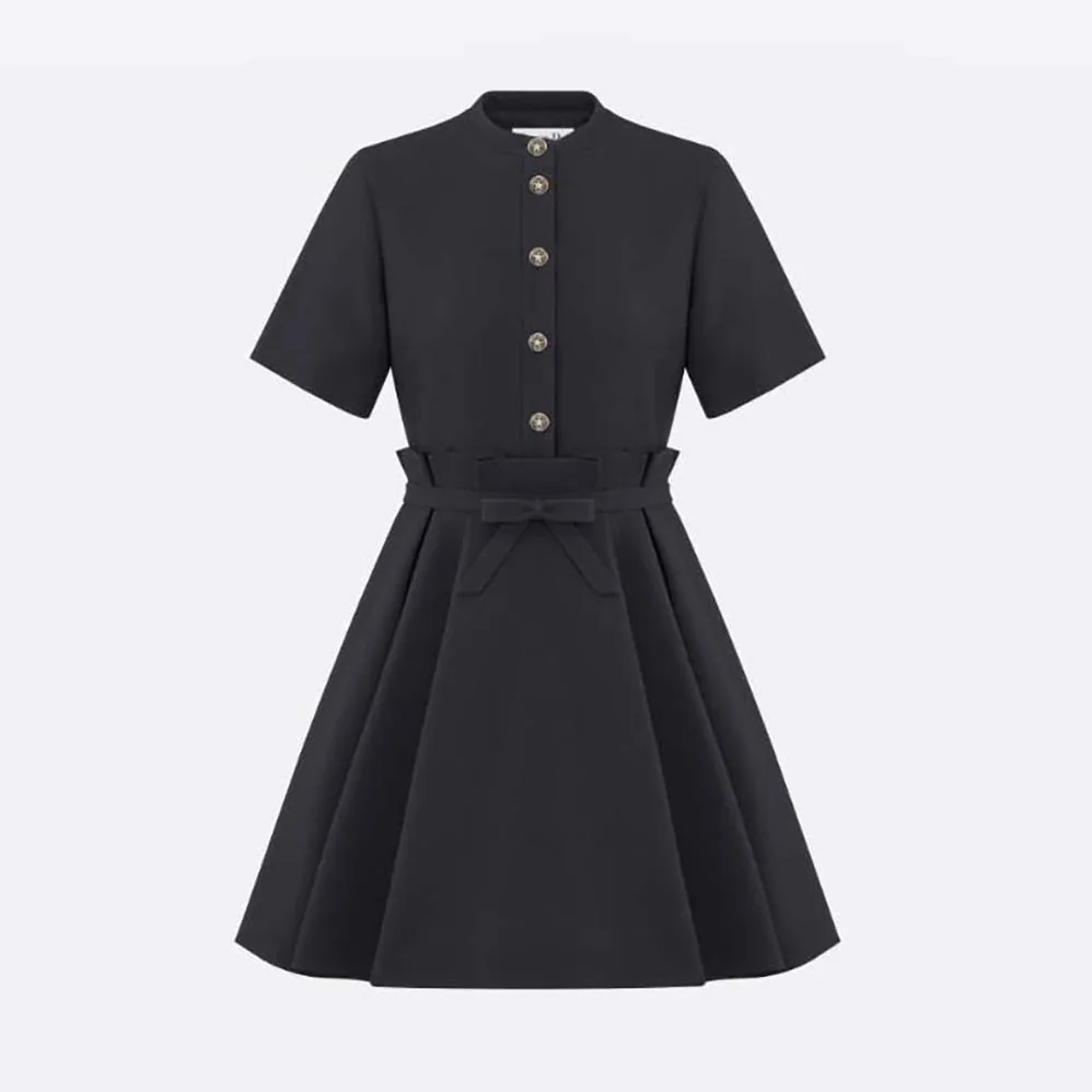 Dior Short Flared Dress Black Wool and Silk for Women Dior Short Flared Dress Black Wool and Silk for Women