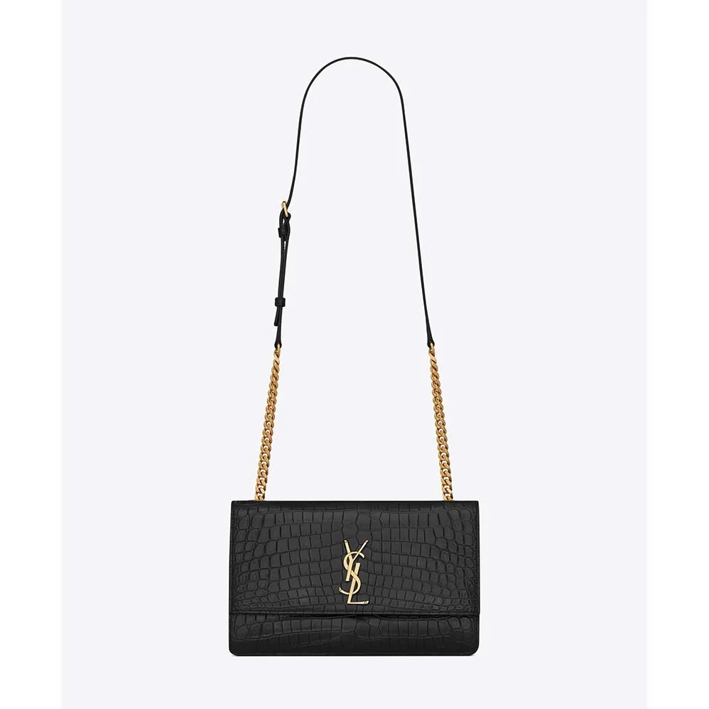 Saint Laurent YSL Sunset Medium Supple Crocodile Embossed for Women in Black