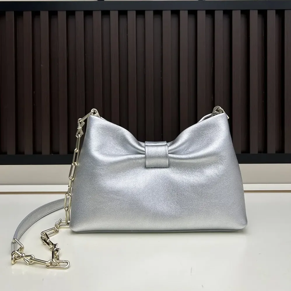 Dior Or Small Dior Bow Bag Silver for Women in Tone Laminated Lambskin