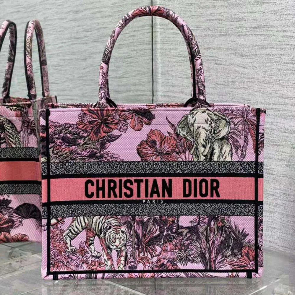 Dior Large Dior Book Tote Pink Multicolor Toile de Jouy Voyage Embroidery for Women