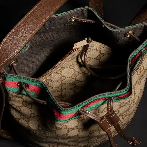 Gucci Venice Small Bucket Bag / Sand/ Dark Brown Gold Hardware