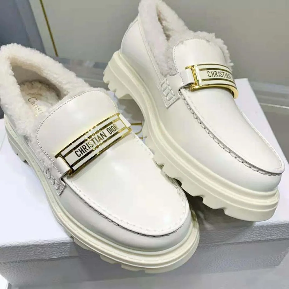 Dior Code Loafer White Brushed Calfskin and Shearling for Women Dior Code Loafer White Brushed Calfskin and Shearling for Women